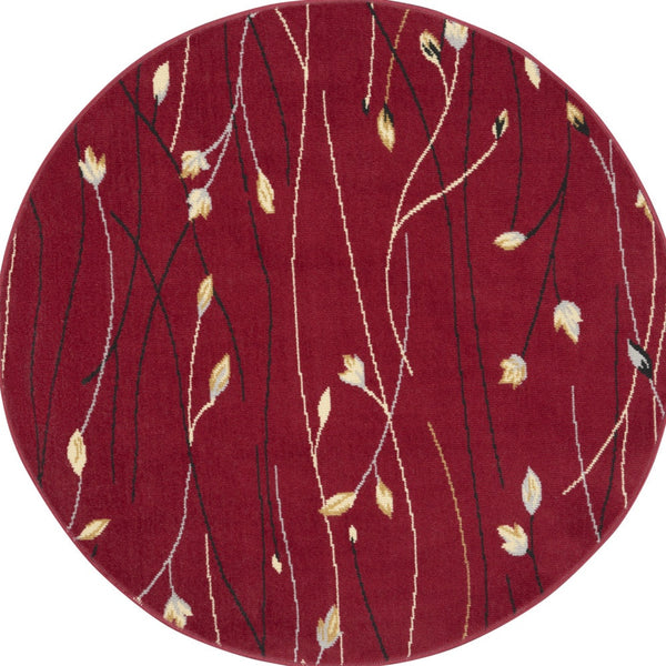 Homeroots 5' Red Black And Ivory Round Floral Vines Power Loom Area Rug  Polypropylene 546079