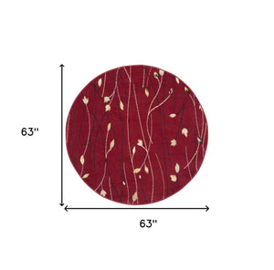 Homeroots 5' Red Black And Ivory Round Floral Vines Power Loom Area Rug  Polypropylene 546079