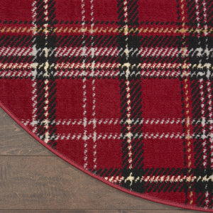 Homeroots 5' Red And Black Round Plaid Power Loom Area Rug  Polypropylene 546083