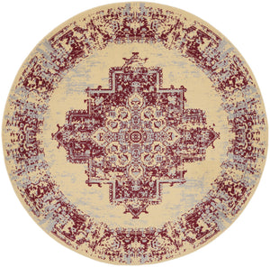 Homeroots 5' Cream Gray And Red Medallion Distressed Non Skid Round Rug  Polypropylene 546086