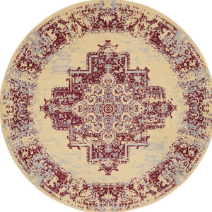 Homeroots 5' Cream Gray And Red Medallion Distressed Non Skid Round Rug  Polypropylene 546086