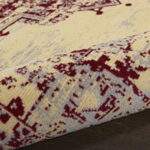 Homeroots 5' Cream Gray And Red Medallion Distressed Non Skid Round Rug  Polypropylene 546086