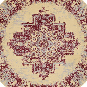 Homeroots 5' Cream Gray And Red Medallion Distressed Non Skid Round Rug  Polypropylene 546086
