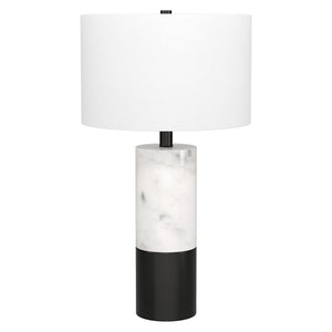 Homeroots 24" Black And White Marble And Metal Cylinder Table Lamp With White Drum Shade   546090