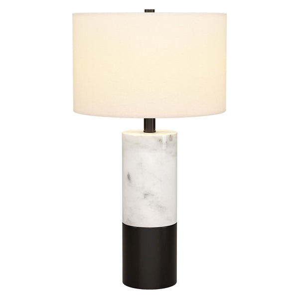 Homeroots 24" Black And White Marble And Metal Cylinder Table Lamp With White Drum Shade   546090