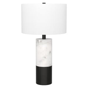 Homeroots 24" Black And White Marble And Metal Cylinder Table Lamp With White Drum Shade   546090