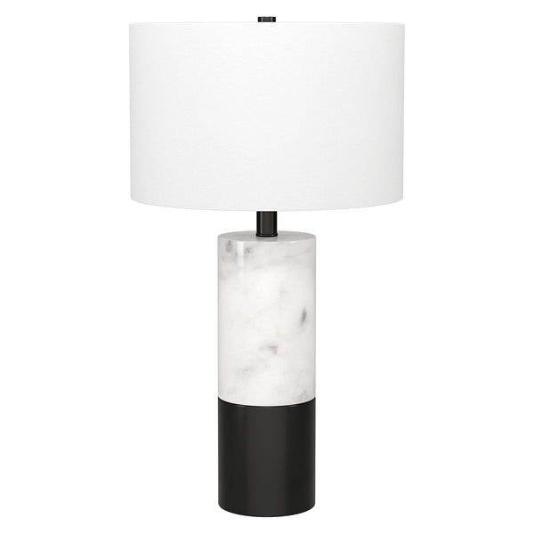 Homeroots 24" Black And White Marble And Metal Cylinder Table Lamp With White Drum Shade   546090
