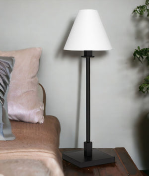 Homeroots 28" Black Metal Candlestick Table Lamp With White Cone Shade   546098