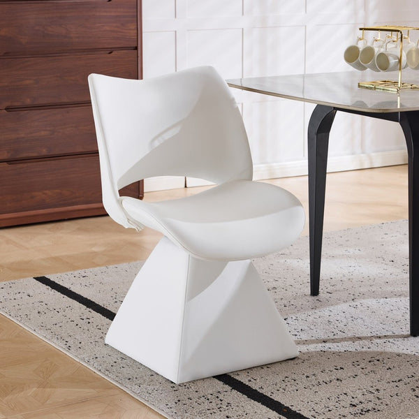 English Elm The Swivel Dining Chair with Hollow Cutout Back Faux Leather Hardwood Frame Modern White W3612P436511