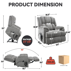 English Elm Dual Motor Power Lift Recliner Chenille Chair with Massage Heat and Infinite Positions Light Gray W3224P288433