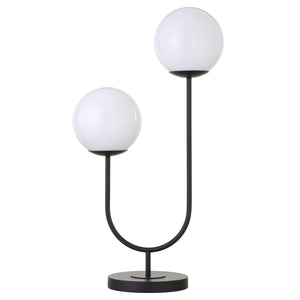 Homeroots 28" Black Metal Two Light Novelty Globe Table Lamp With White Globe Shade   546102