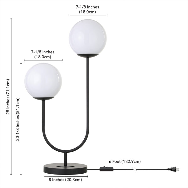 Homeroots 28" Black Metal Two Light Novelty Globe Table Lamp With White Globe Shade   546102