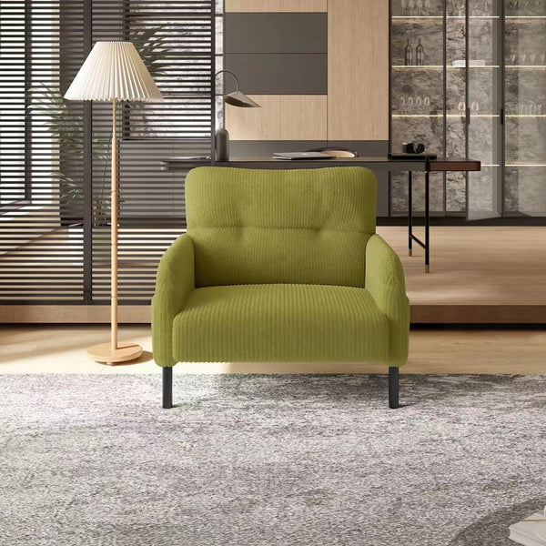 English Elm UNITED Corduroy Accent Chair with Ergonomic Curve, High-Density Foam Seat & Dual Side Pockets for Cozy Living Spaces Olive Green W1568P307261