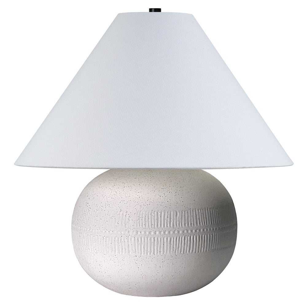 Homeroots 18" Off White Ceramic Round Table Lamp With White Cone Shade   546110