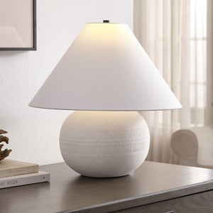 Homeroots 18" Off White Ceramic Round Table Lamp With White Cone Shade   546110