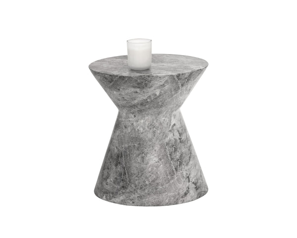Sunpan Astley Round Concrete End Table – Bold Tapered Design for Indoor & Covered Outdoor Spaces Marble Look Grey