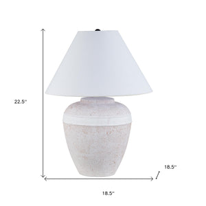 Homeroots 23" Red And White Ceramic Urn Table Lamp With White Cone Shade   546121