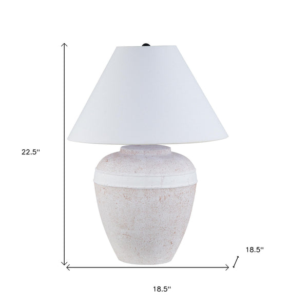 Homeroots 23" Red And White Ceramic Urn Table Lamp With White Cone Shade   546121