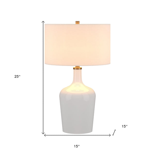 Homeroots 25" White Glass Urn Table Lamp With White Drum Shade   546128
