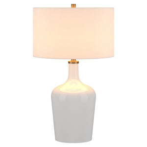 Homeroots 25" White Glass Urn Table Lamp With White Drum Shade   546128