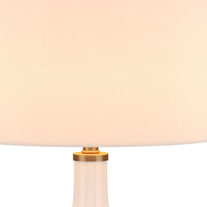 Homeroots 25" White Glass Urn Table Lamp With White Drum Shade   546128