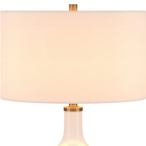 Homeroots 25" White Glass Urn Table Lamp With White Drum Shade   546128