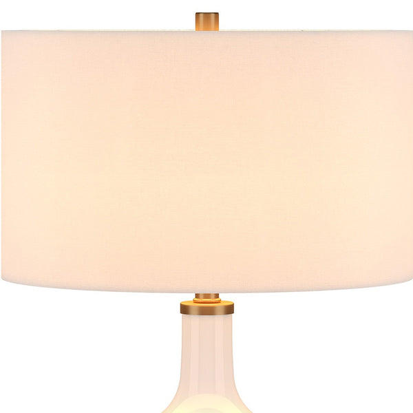 Homeroots 25" White Glass Urn Table Lamp With White Drum Shade   546128