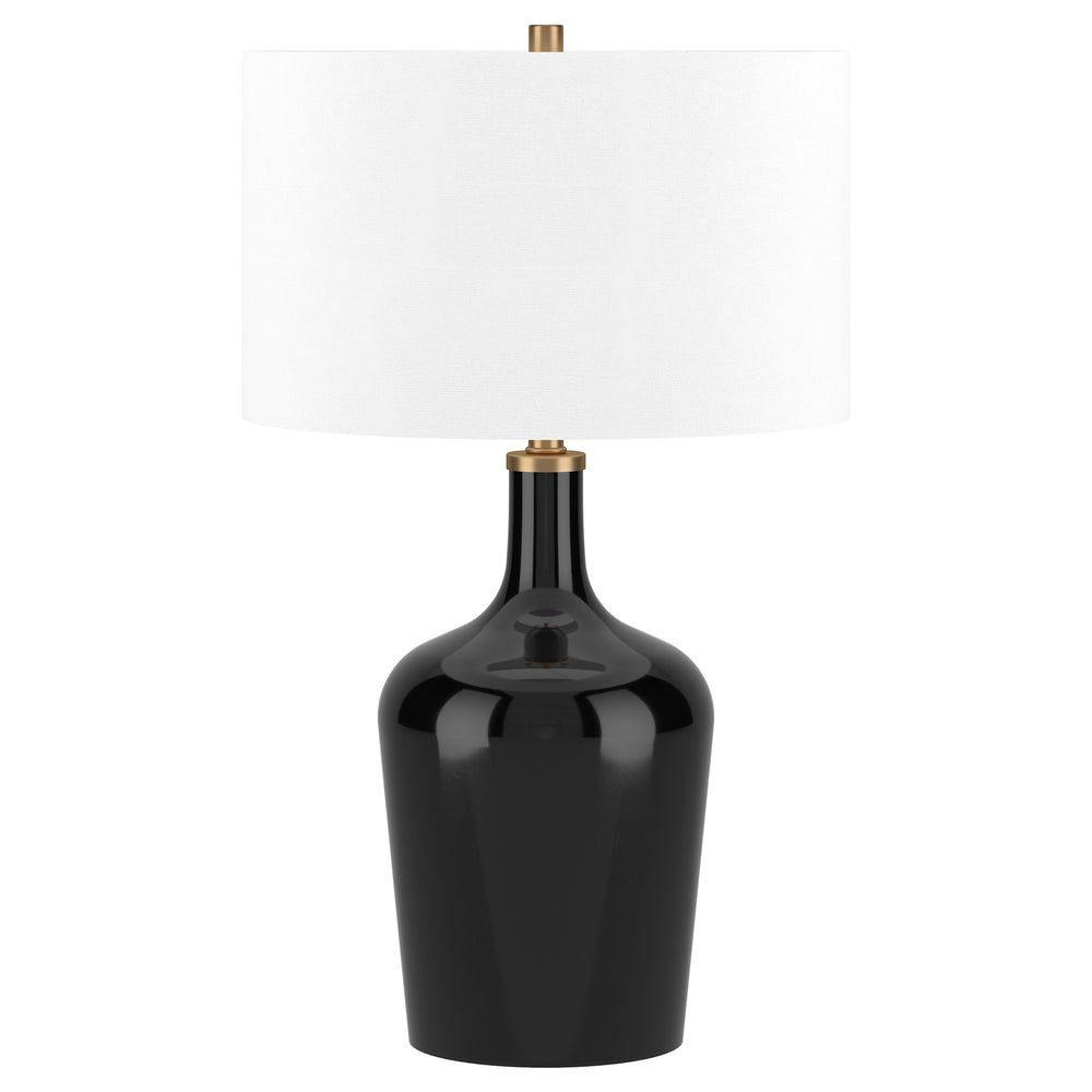 Homeroots 25" Black Glass Urn Table Lamp With White Drum Shade   546129