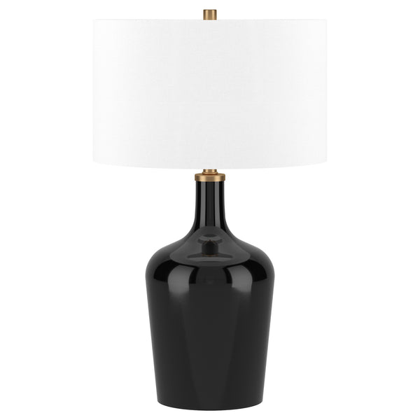 Homeroots 25" Black Glass Urn Table Lamp With White Drum Shade   546129