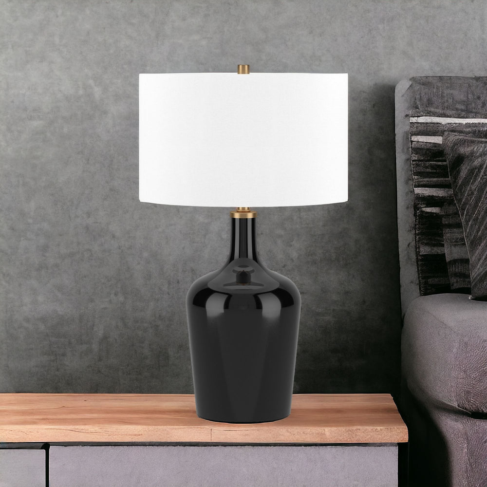 Homeroots 25" Black Glass Urn Table Lamp With White Drum Shade   546129