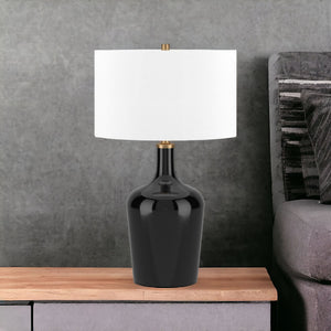 Homeroots 25" Black Glass Urn Table Lamp With White Drum Shade   546129