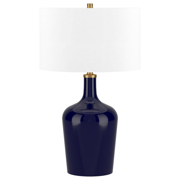 Homeroots 25" Blue Glass Urn Table Lamp With White Drum Shade   546130