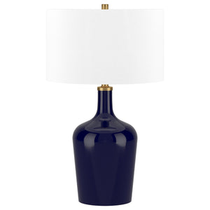 Homeroots 25" Blue Glass Urn Table Lamp With White Drum Shade   546130