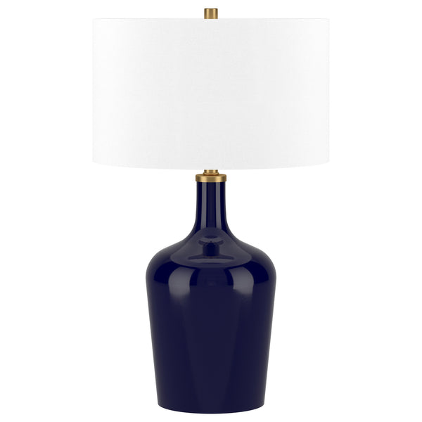 Homeroots 25" Blue Glass Urn Table Lamp With White Drum Shade   546130