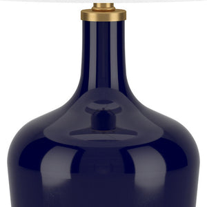 Homeroots 25" Blue Glass Urn Table Lamp With White Drum Shade   546130