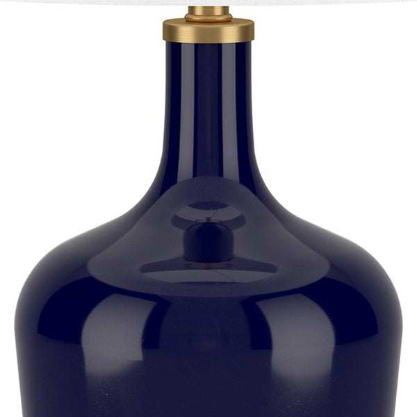 Homeroots 25" Blue Glass Urn Table Lamp With White Drum Shade   546130