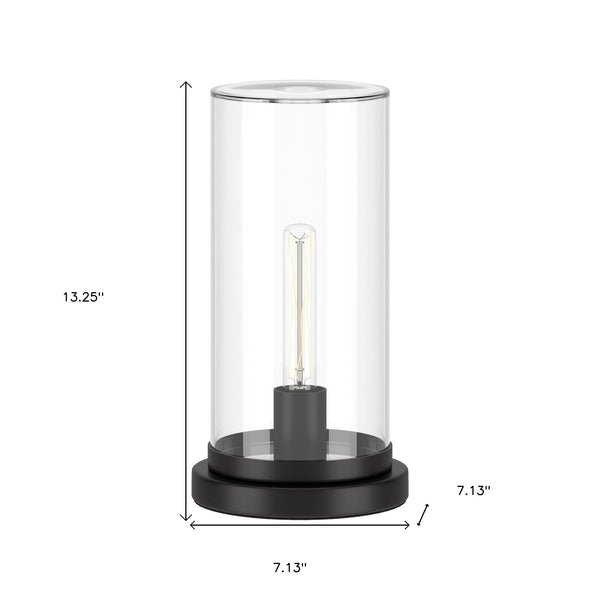 Homeroots 13" Black Metal Table Lamp With Clear Cylinder Shade   546134