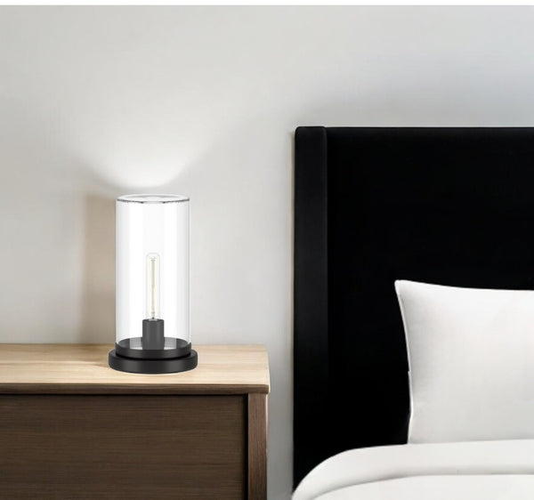 Homeroots 13" Black Metal Table Lamp With Clear Cylinder Shade   546134