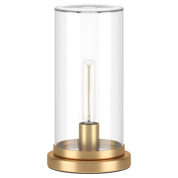 Homeroots 13" Brass Metal Table Lamp With Clear Cylinder Shade   546135