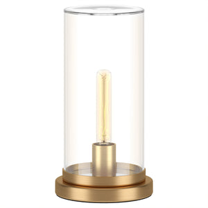 Homeroots 13" Brass Metal Table Lamp With Clear Cylinder Shade   546135