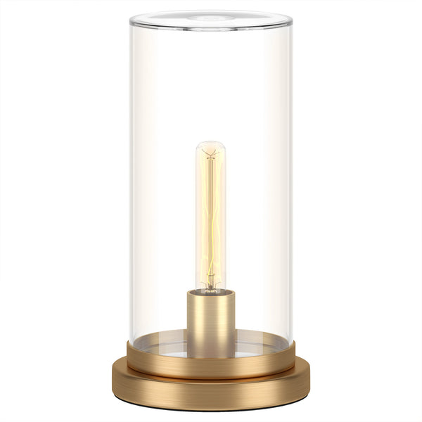 Homeroots 13" Brass Metal Table Lamp With Clear Cylinder Shade   546135