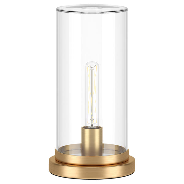 Homeroots 13" Brass Metal Table Lamp With Clear Cylinder Shade   546135