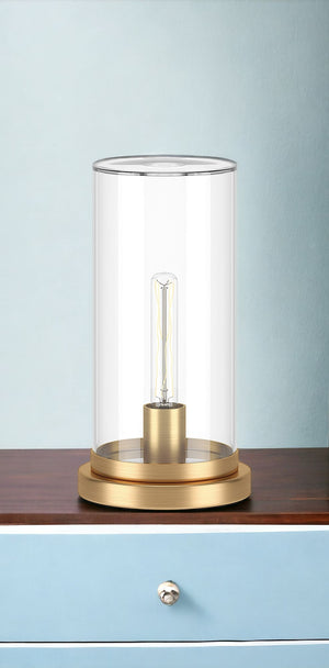 Homeroots 13" Brass Metal Table Lamp With Clear Cylinder Shade   546135