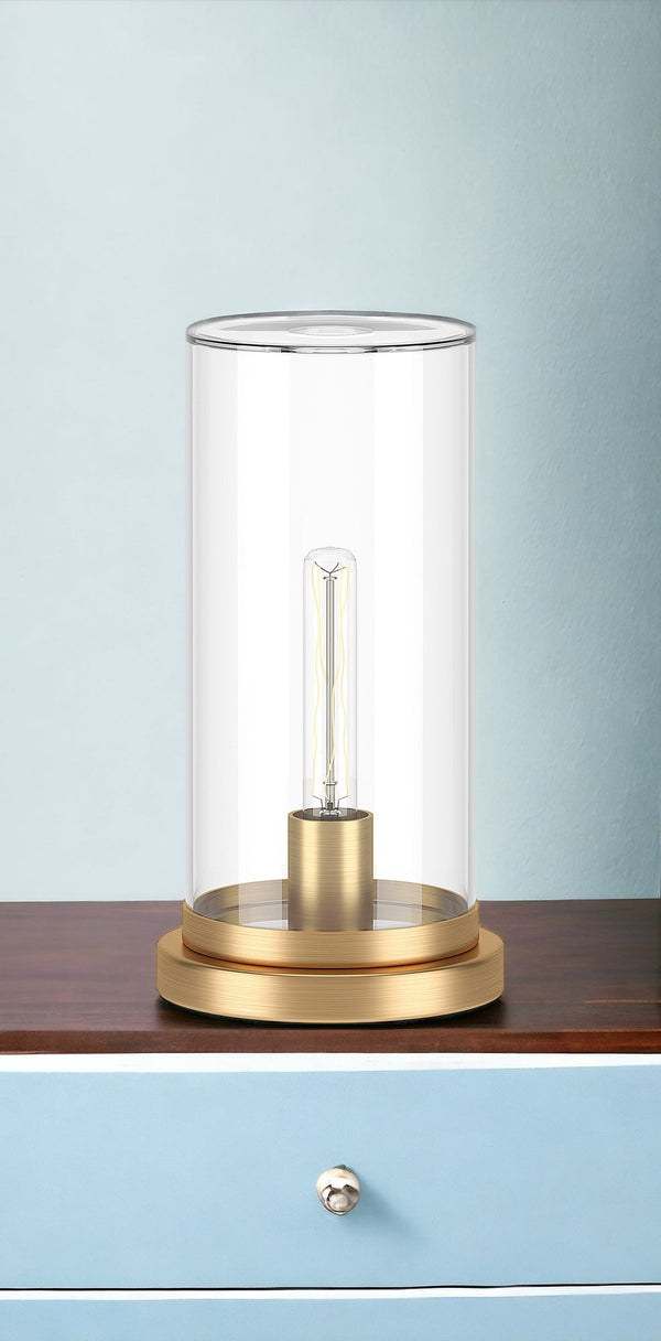 Homeroots 13" Brass Metal Table Lamp With Clear Cylinder Shade   546135