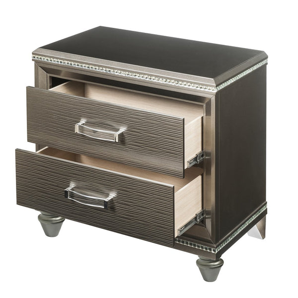 English Elm Dark Champagne Luxe 2-Drawer Nightstand with Mirrored Trim, Embossed Fronts & Smooth Metal Glides (29"H x 30"W) B062P215410