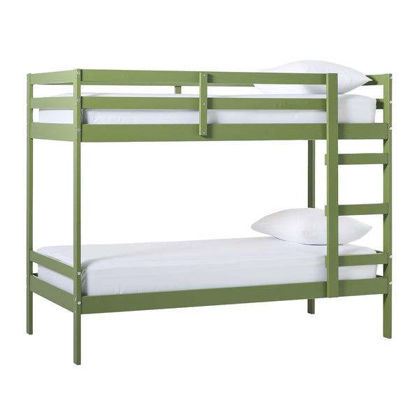 Simple Solid Wood Twin Over Twin Bunk Bed Olive Green SOPB3HOGWP Walker Edison