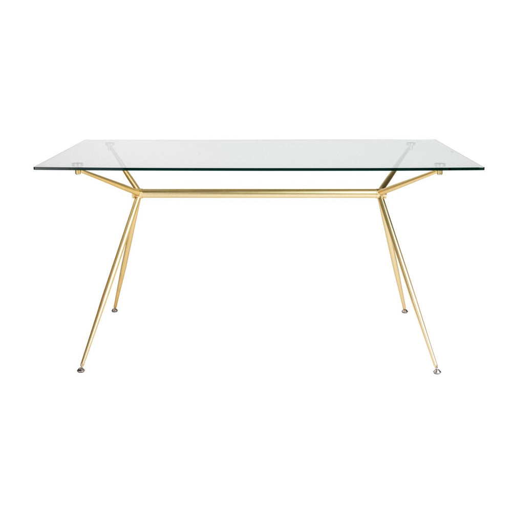 HomeRoots 60" Clear Tempered Glass Dining Table with Gold Steel Base – Modern Elegance for Any Space 546175