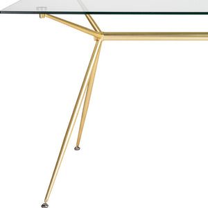 Homeroots 60" Stylish Clear Glass And Gold Steel Dining Table - Modern Elegance For Entertaining And Dining   546175