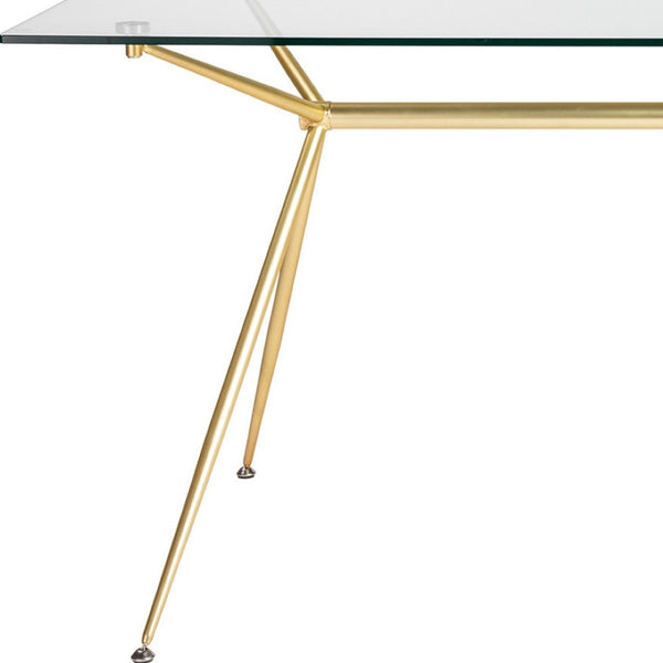 Homeroots 60" Stylish Clear Glass And Gold Steel Dining Table - Modern Elegance For Entertaining And Dining   546175
