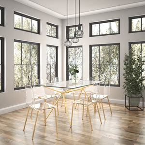 Homeroots 60" Stylish Clear Glass And Gold Steel Dining Table - Modern Elegance For Entertaining And Dining   546175